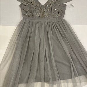 Elegant Gray Women’s Dress with Embellishments